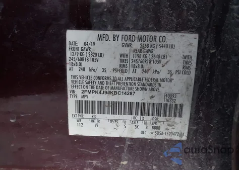 2019 Ford Edge Sel z USA, uszkodzony, nr VIN 2FMPK4J94KBC14287